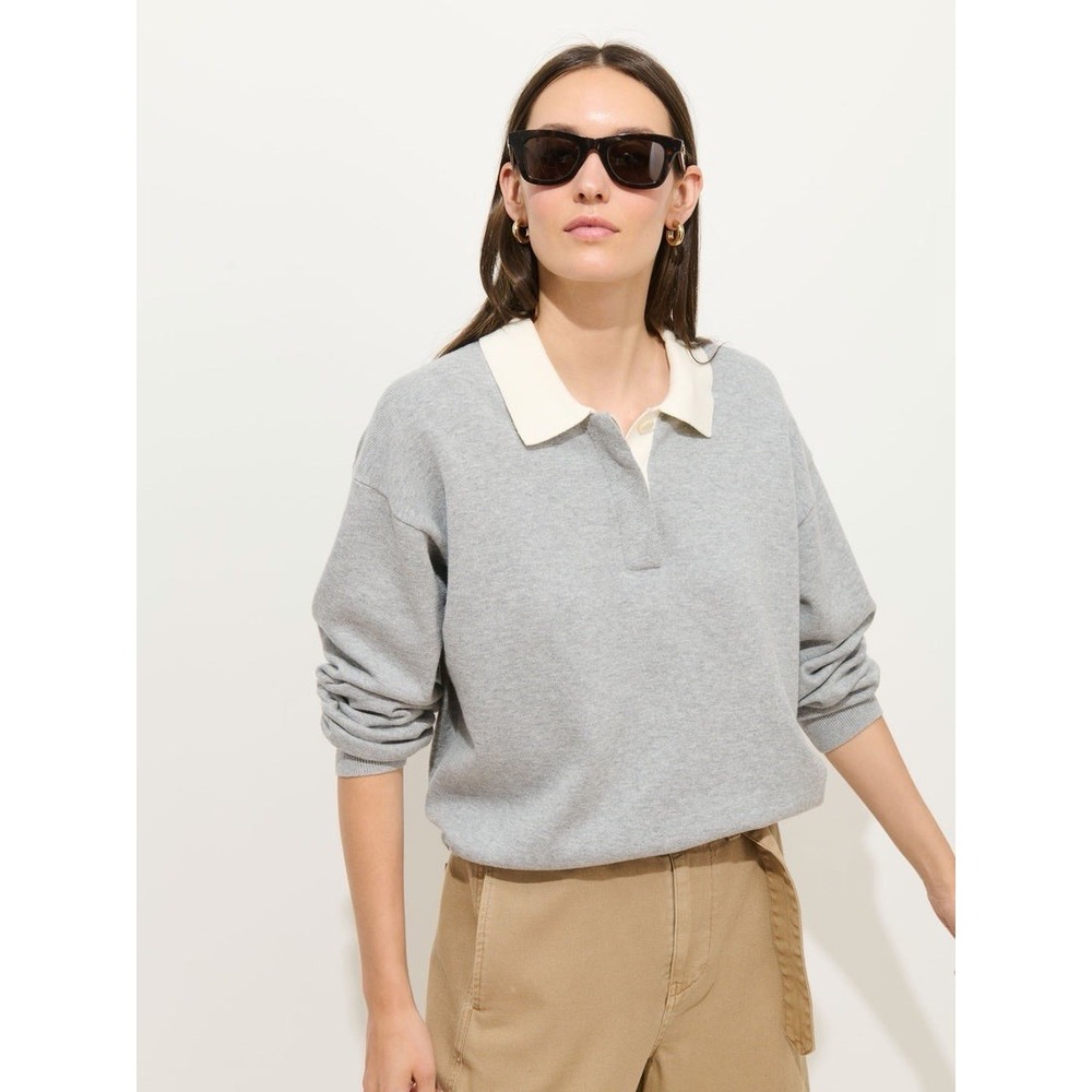 Alex Mill Womens S Bond St Polo Sweater Cotton Cashmere Grey Flannel Preppy